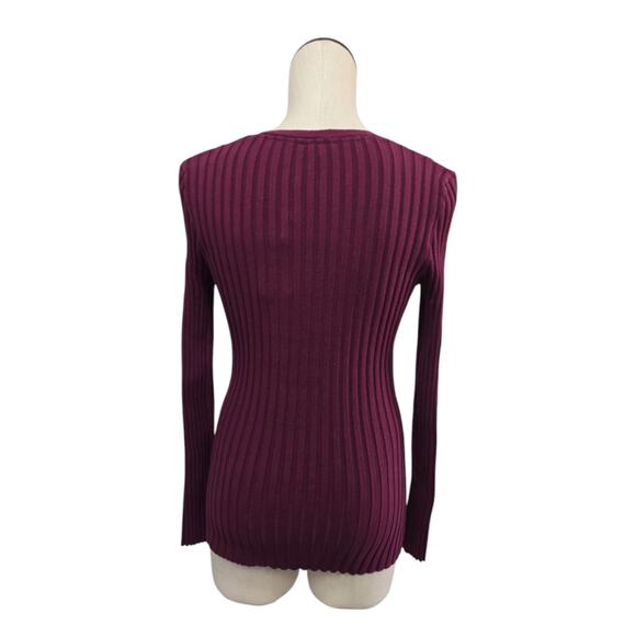 NWT Sundance Ribbed Knit V Neck Top Size Medium Maroon Red Purple Timeless - Picture 2 of 9